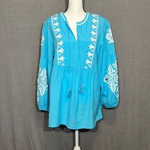 Soft Surroundings Marissa Top embroidered Boho Large